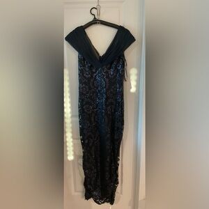 Tadashi Shoji Navy Blue Lace Maxi Dress